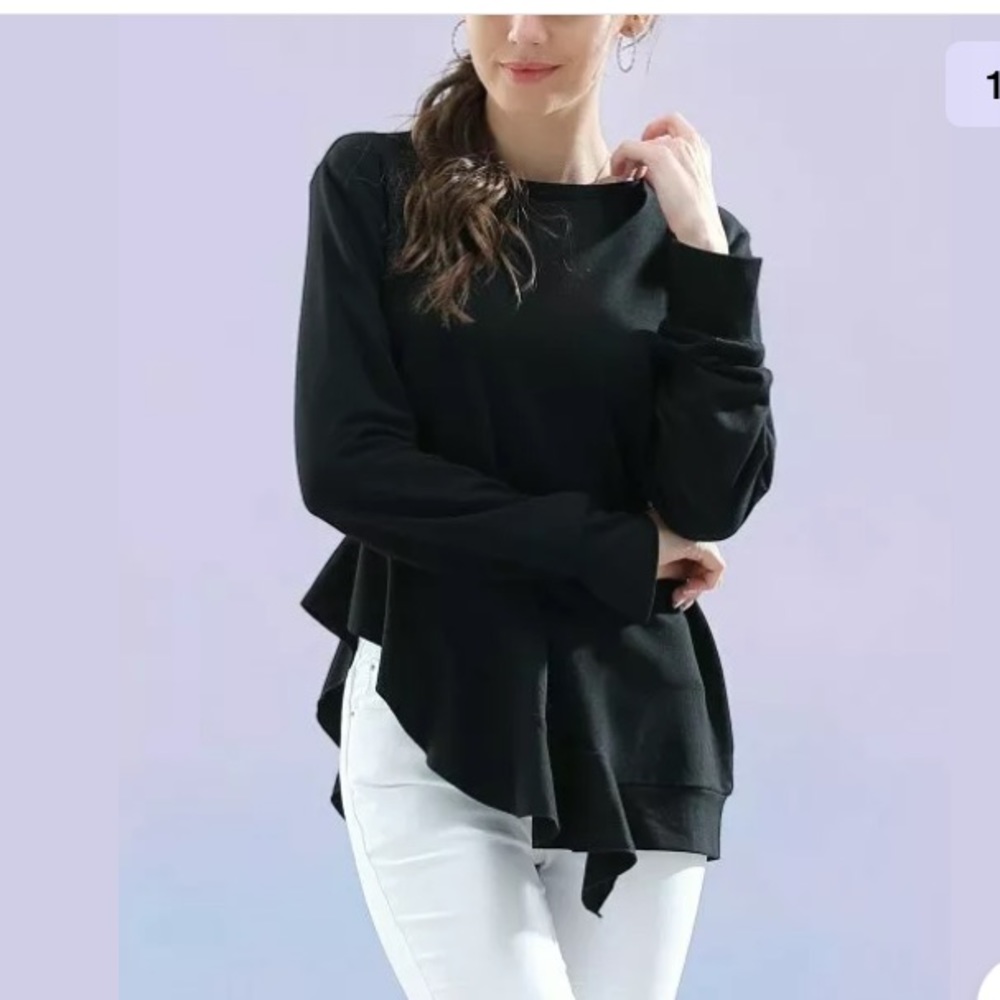 Zavenue Black Ruffle-Hem Asymmetric Tunic Size M